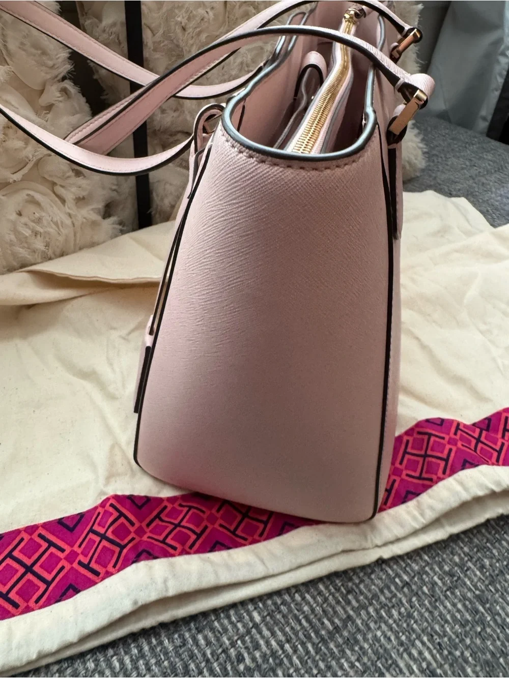 Tory Burch Blush Pink Saffiano Leather Tote Shoulder Bag